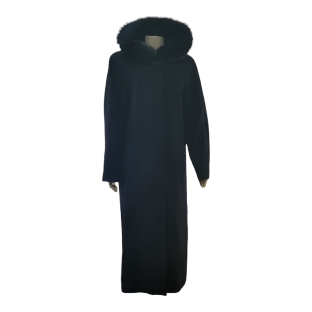 Fox Fur Trimmed Hooded Wool/Cashmere Coat
